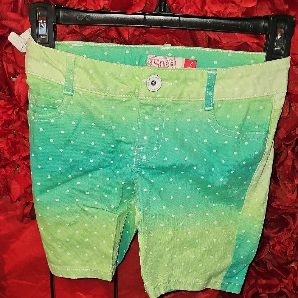 SO Girks Green Polka Dot Adjustable Shorts Size 7
